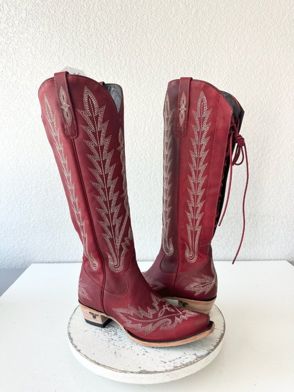 Lane LEXINGTON Knee High Red Cowboy Boots Western Lace Up Tall Womens Size 7.5